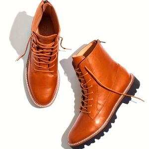 Madewell The CityWalk Lugsole Lace Up Brown leather boots Women Size 8